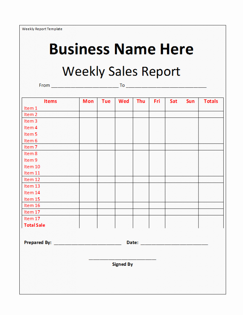 Weekly Sales Call Report Template Fresh Weekly Report Template