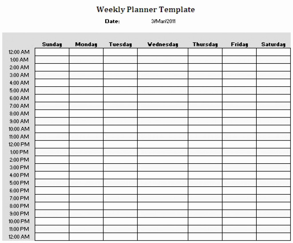 Weekly Schedule by Hour Template Inspirational 24 Hour Calendar Template