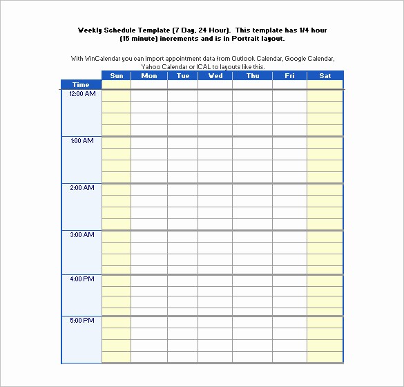 Weekly Schedule by Hour Template Inspirational Hourly Schedule Template Excel