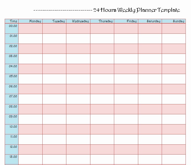 Weekly Schedule Template with Hours Awesome 24 Hours Weekly Planner Template Free Word format D