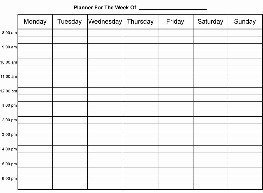 Weekly Schedule Template with Hours Best Of Weekly Calendar by Hour