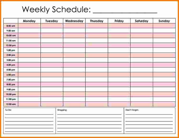Weekly Schedule Template with Hours New 4 Hourly Calendar