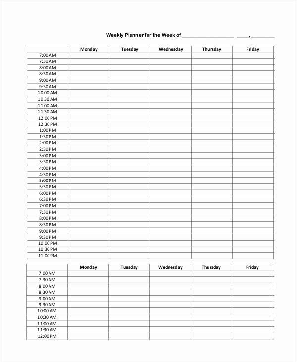 Weekly Schedule Template with Hours Unique Weekly Calendar Template 8 Word Excel Pdf Documents