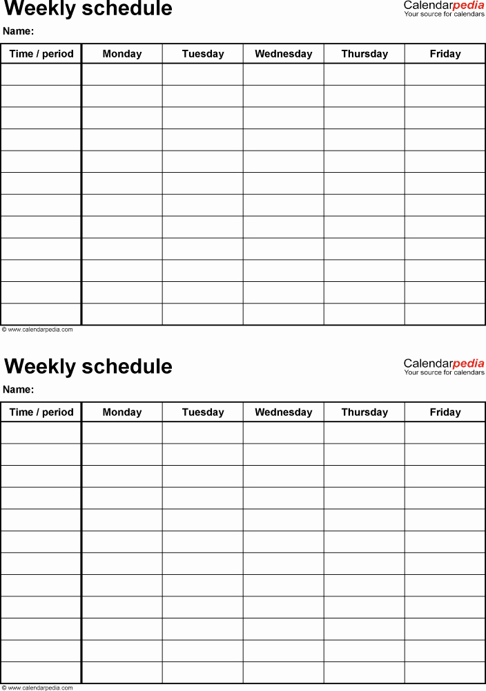 Weekly Schedule Template with Time Fresh 4 Weekly Calendar