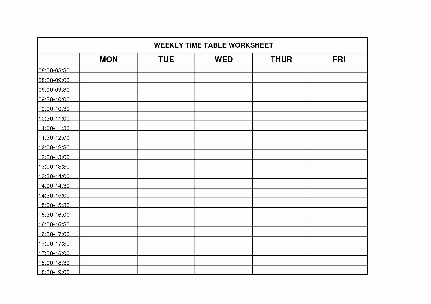 Weekly Schedule Template with Time Fresh 6 Best Of Printable Weekly Time Chart Blank