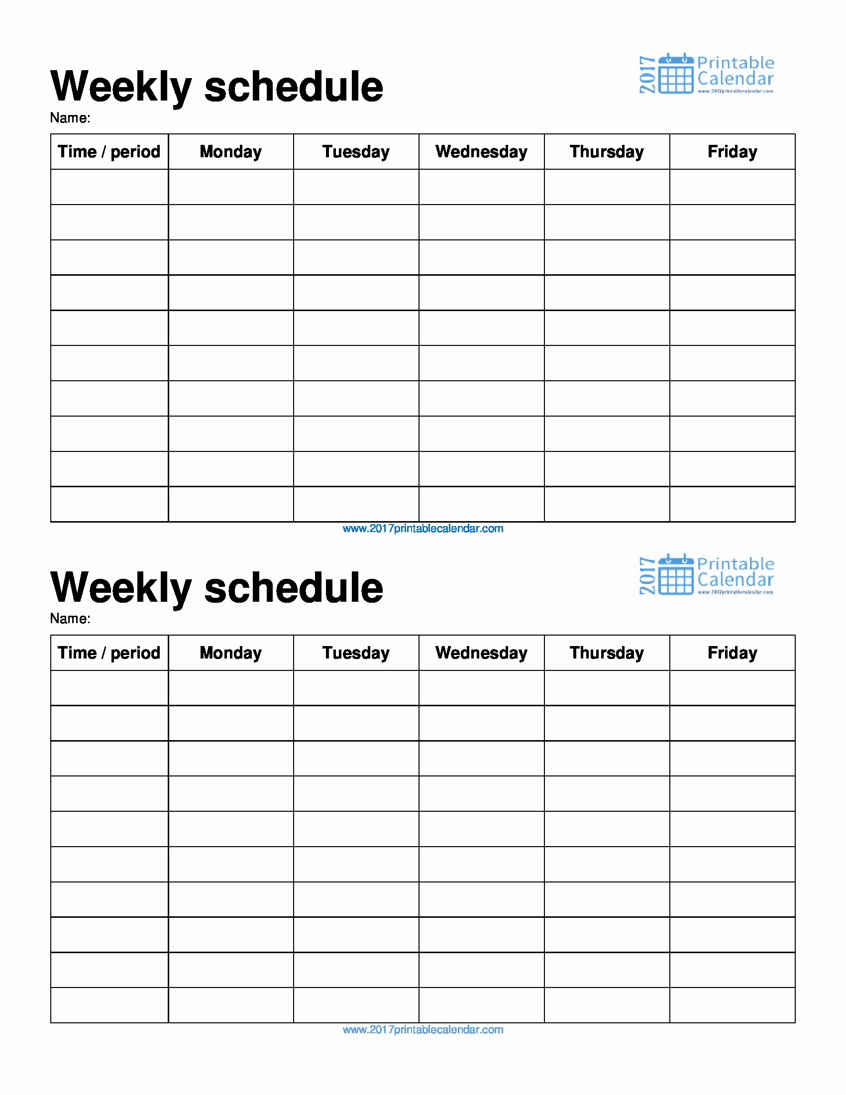 Weekly Schedule Template with Time Fresh Weekly Schedule Template – 2017 Printable Calendar