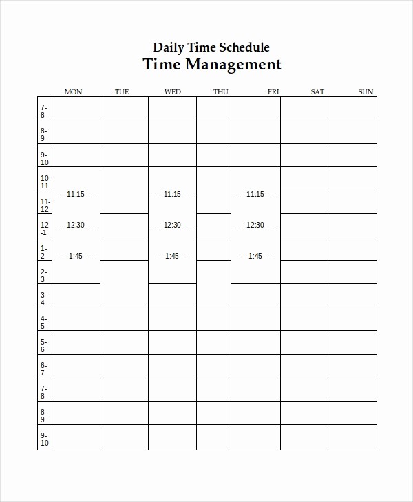 Weekly Schedule with Times Template Awesome 10 Daily Schedule Templates Printable Excel Word Pdf
