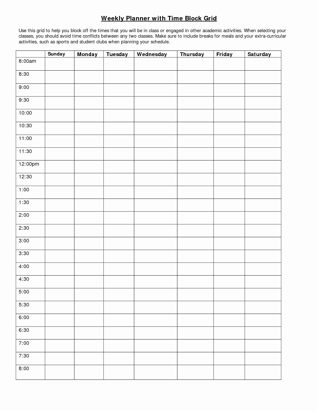 Weekly Schedule with Times Template Awesome 8 Best Of Printable Weekly Planner with Time Slots