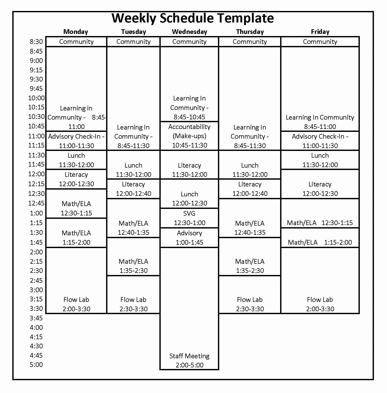 Weekly Schedule with Times Template Lovely Weekly Schedule