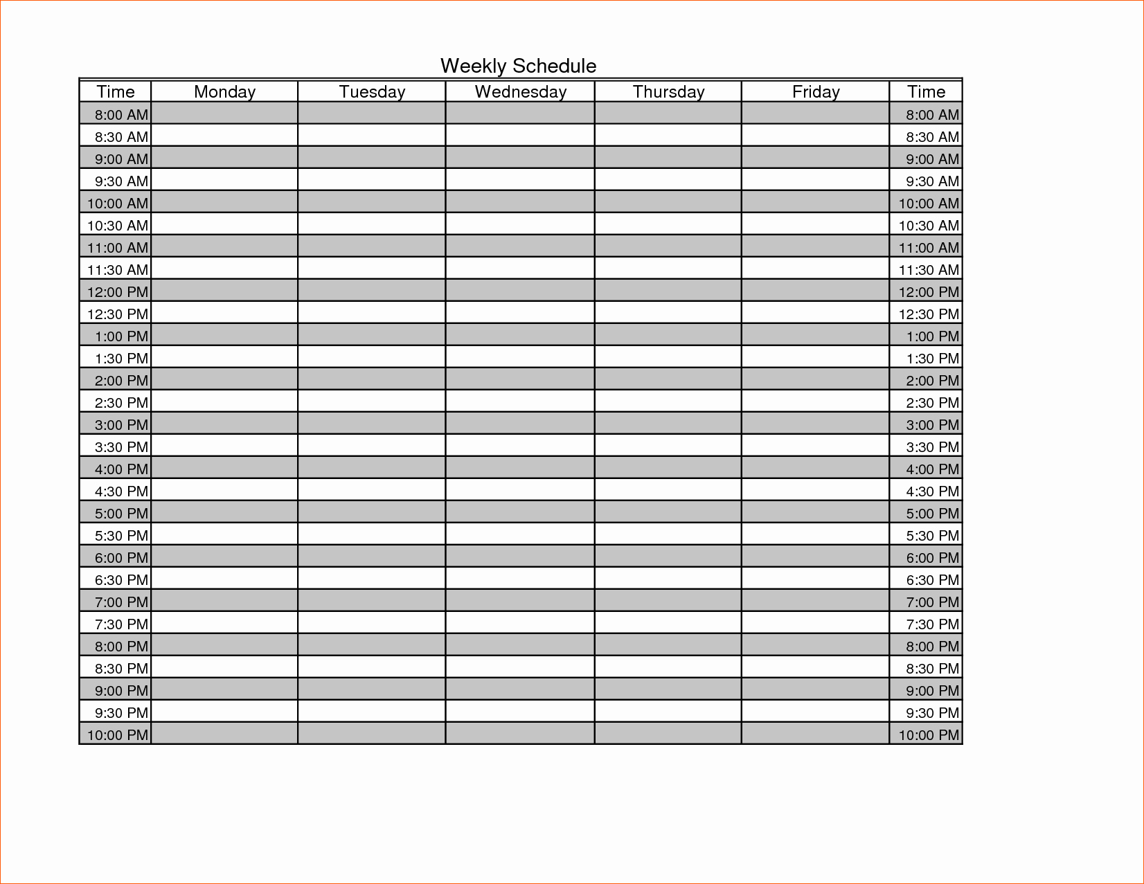 Weekly Schedule with Times Template Unique 5 Blank Weekly Schedule