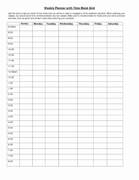 Weekly Schedule with Times Template Unique Weekly Calendar with Time Slots Template