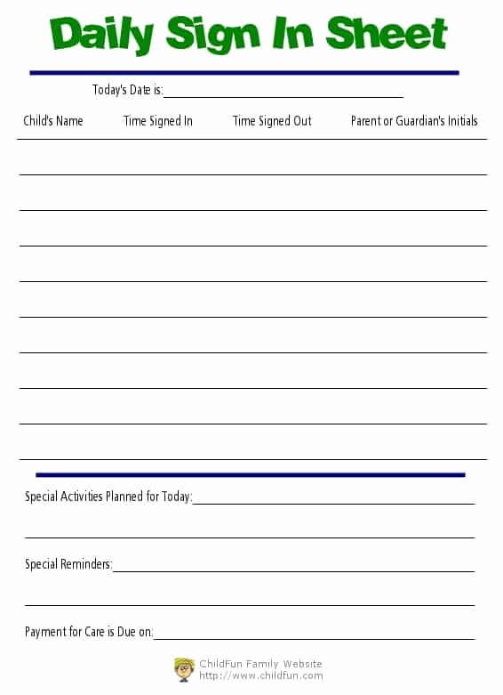 Weekly Sign In Sheet Template Beautiful Child Care &amp; Daily Reports Printable forms