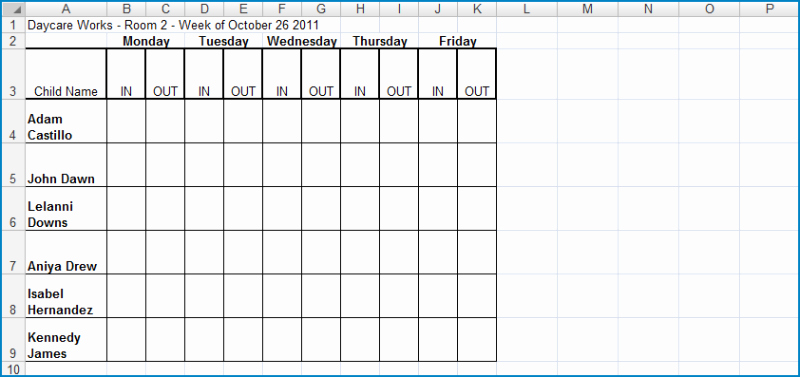 Weekly Sign In Sheet Template Beautiful Weekly Center In Out Excel