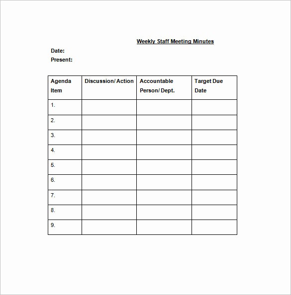 Weekly Staff Meeting Agenda Template New Staff Meeting Minutes Template 17 Free Word Excel Pdf