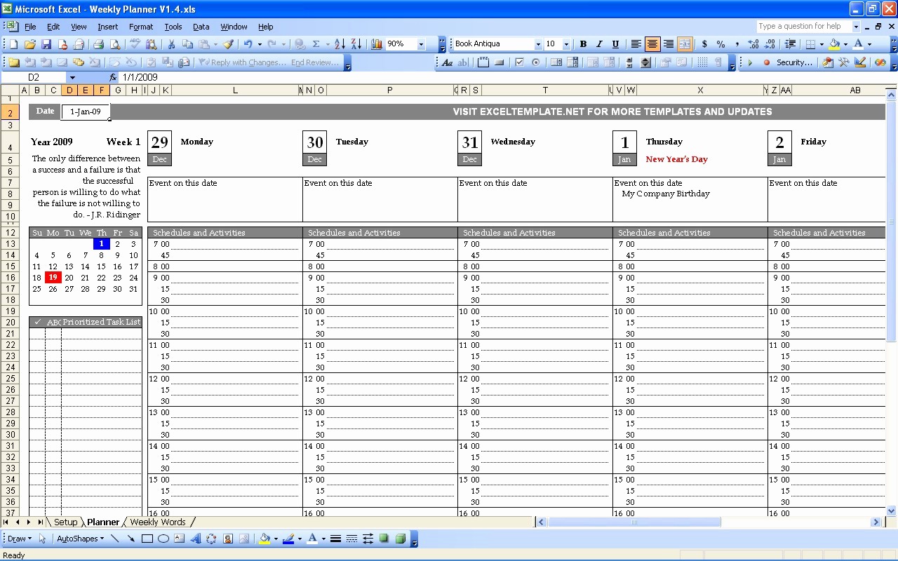 Weekly Time Schedule Template Excel Beautiful Weekly Calendar Excel