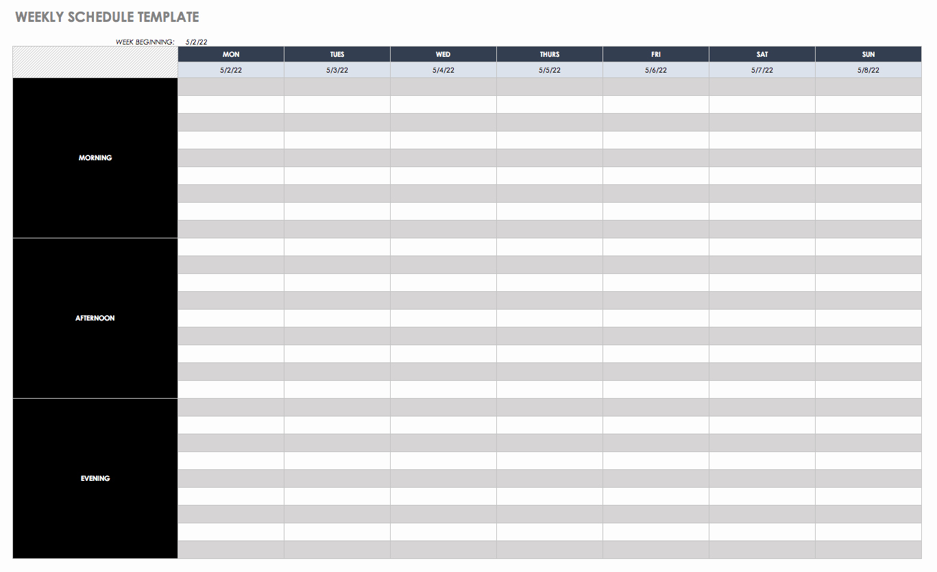 Weekly Time Schedule Template Excel Luxury Free Weekly Schedule Templates for Excel Smartsheet