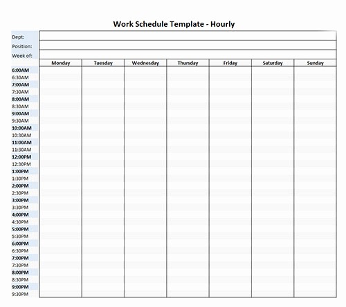 Weekly Work Schedule Template Excel Awesome Work Schedule Template Hourly for Week Microsoft Excel