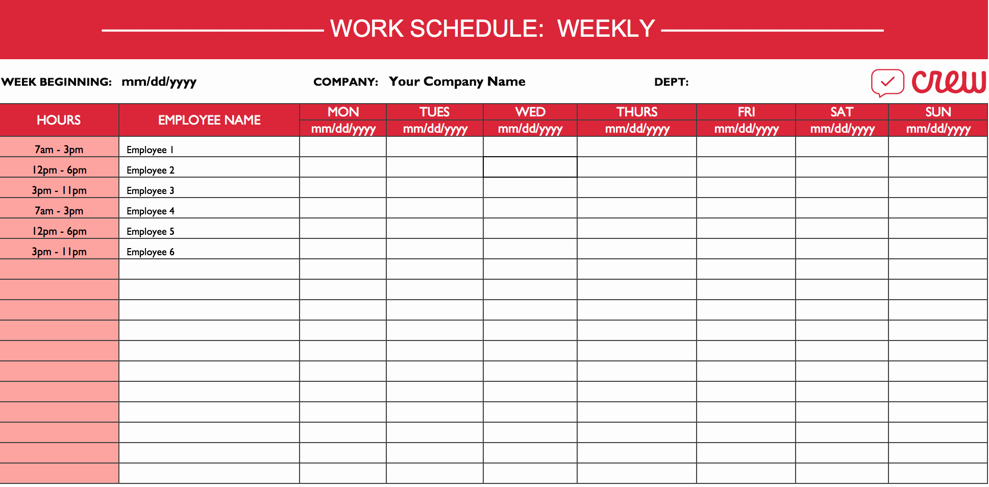 Weekly Work Schedule Template Excel Beautiful Weekly Work Schedule Template I Crew
