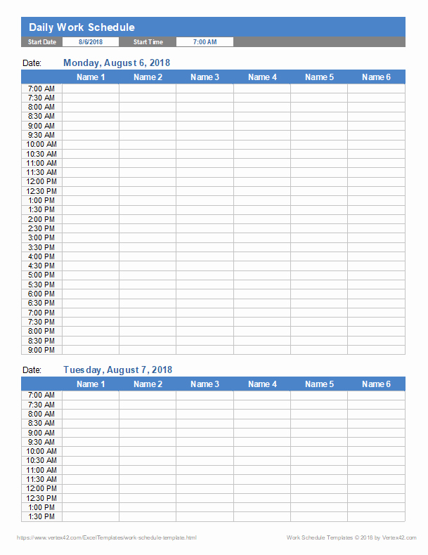 Weekly Work Schedule Template Excel Fresh Work Schedule Template for Excel