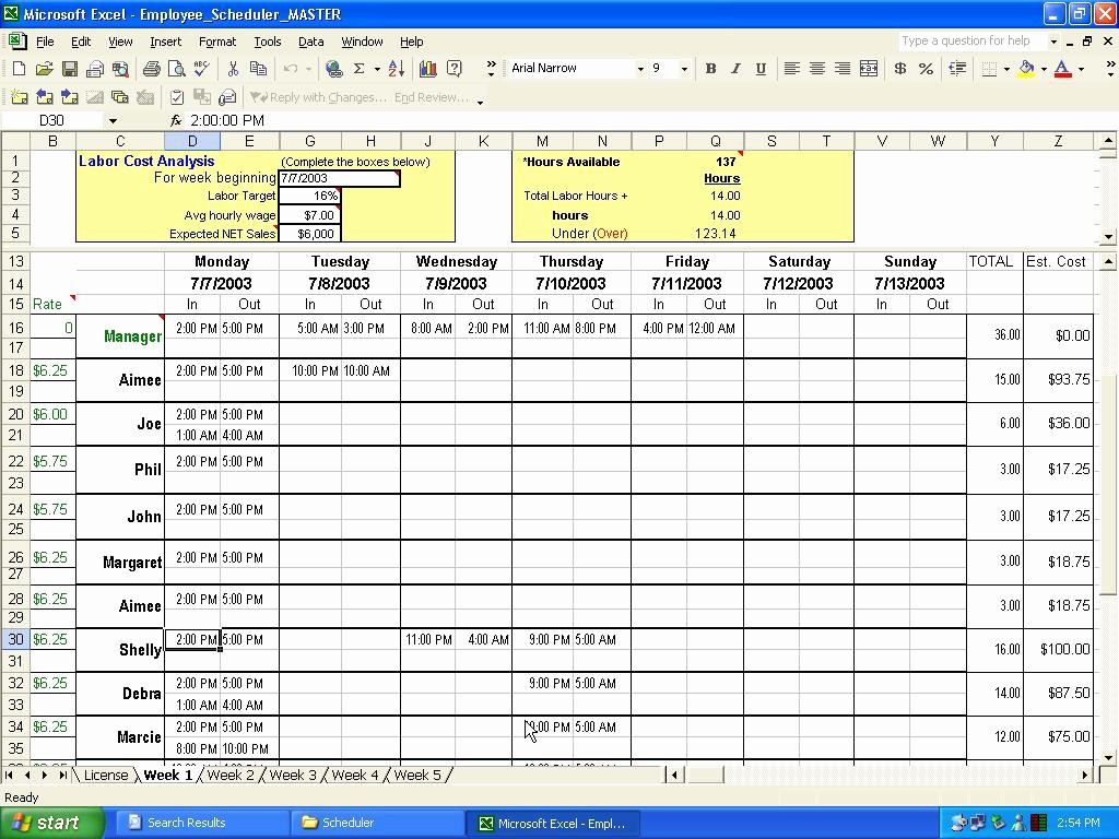 Weekly Work Schedule Template Excel Unique Excel Employee Scheduler