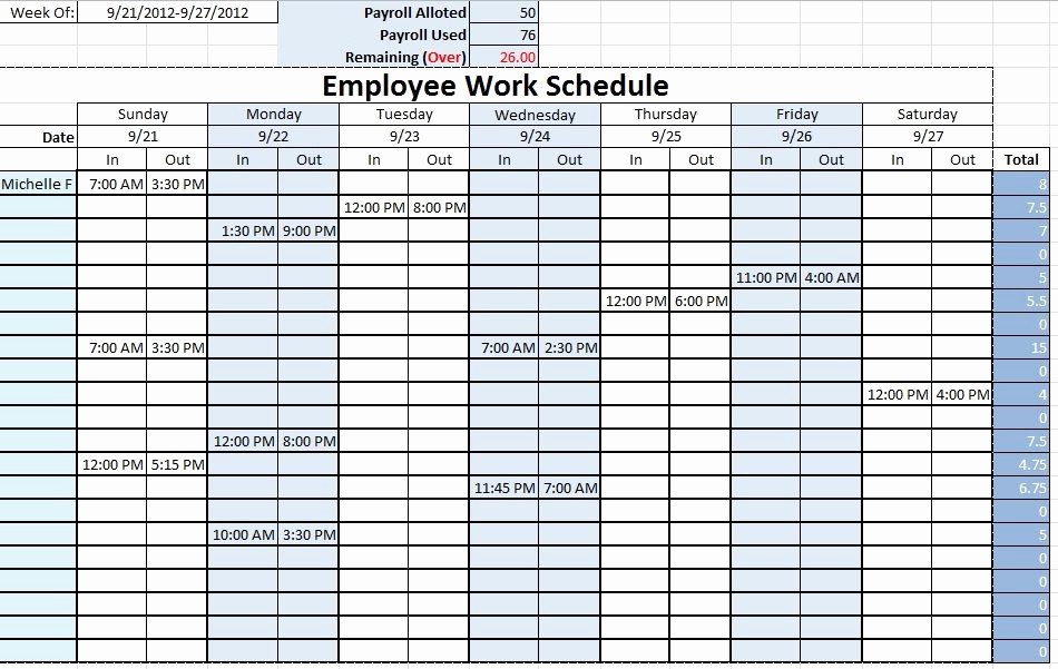 Weekly Work Schedule Template Excel Unique Work Schedule Templates Free Downloads