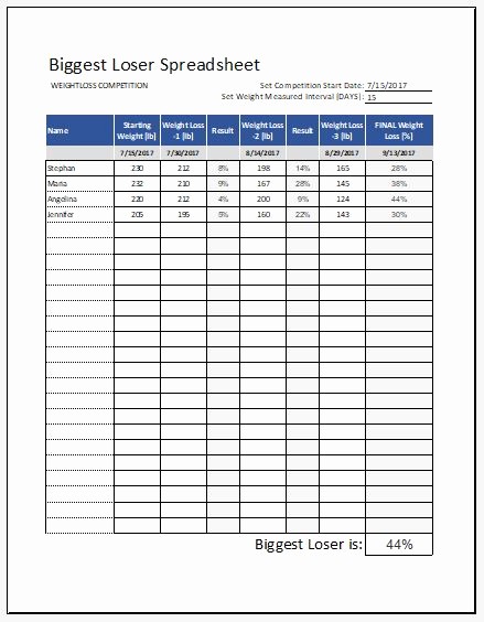 Weight Loss Challenge Chart Template Unique Weight Loss Challenge Sheet for Ms Excel