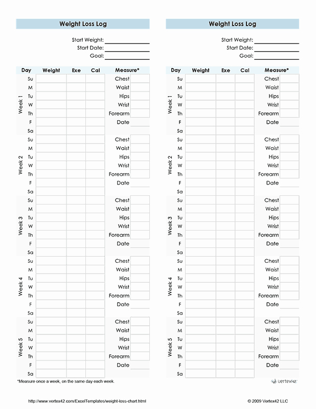 Weight Loss Chart for Women Luxury Free Printable Weight Loss Log Women Pdf From Vertex42