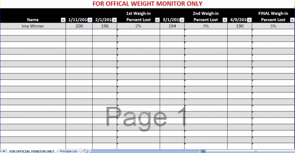 Weight Loss Tracker Excel Spreadsheet Luxury Biggest Loser Excel Weight Loss Tracking Spreadsheet