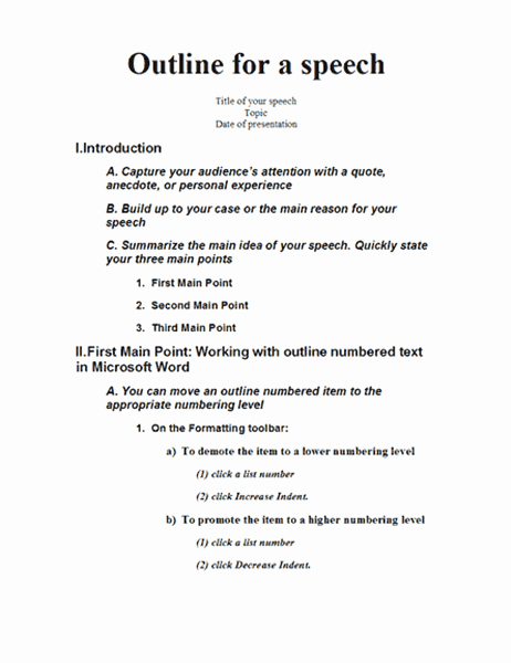 What is A Speaking Outline Inspirational Speech Outline