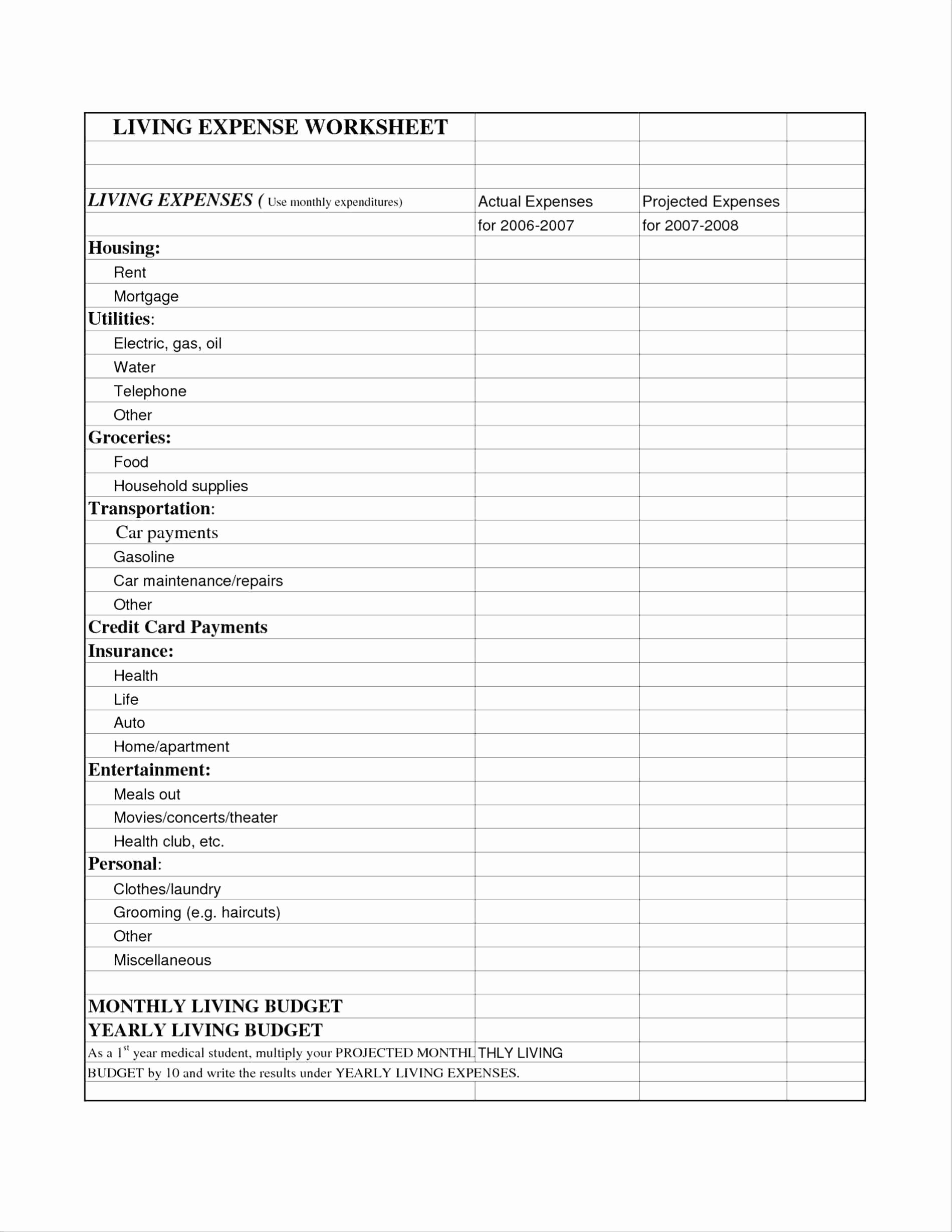 Itemized Worksheet Printable