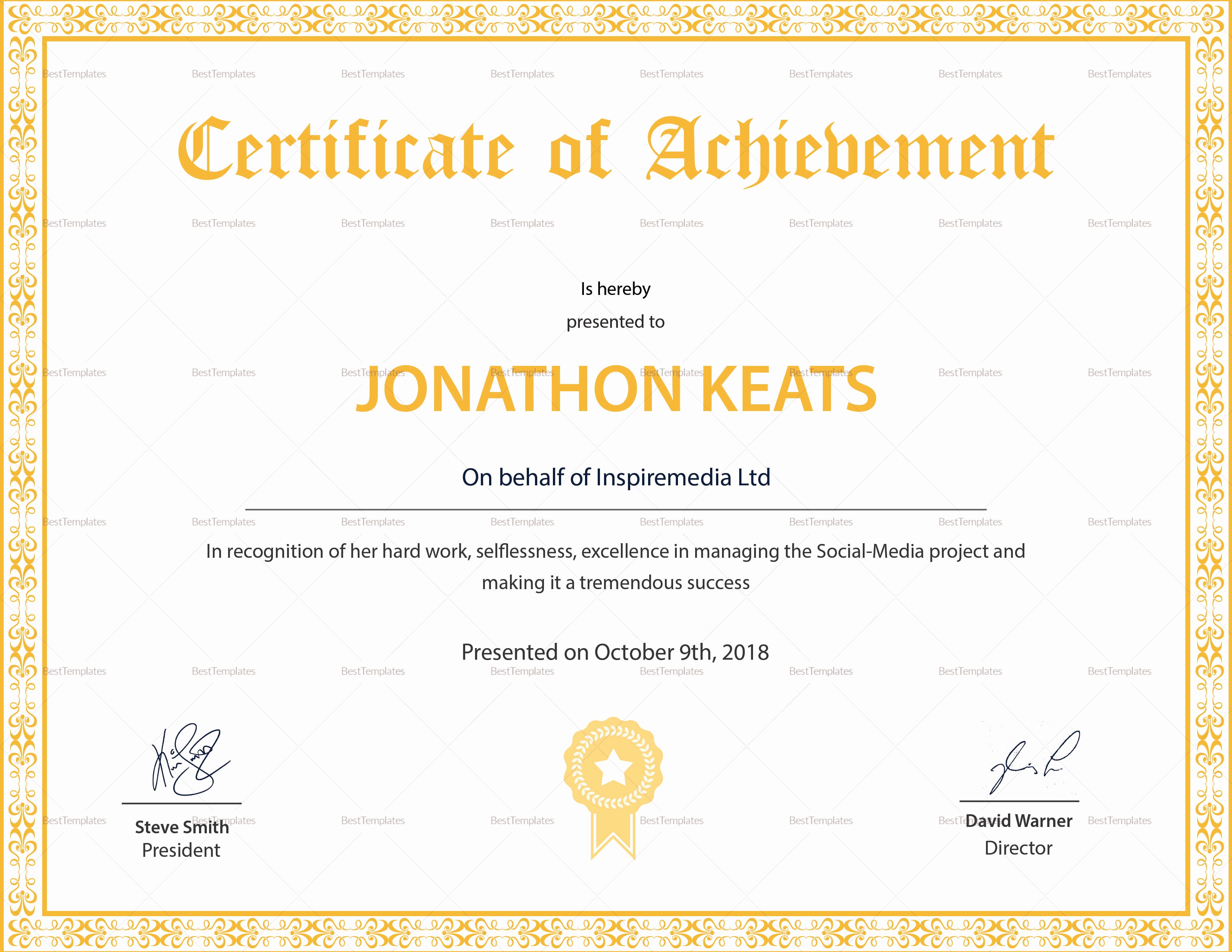 What is Certificate Of Achievement Lovely Certificate Of Achievement Design Template In Psd Word
