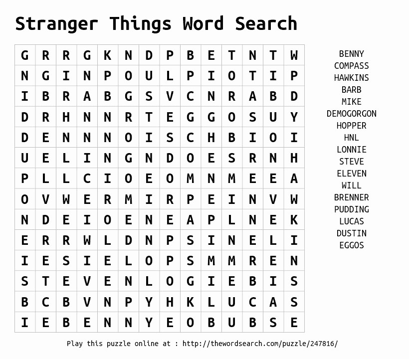 Word for Things to Do New Stranger Things Word Search Game Strangerthings