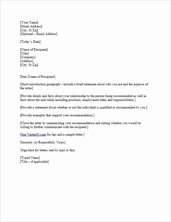 Word Letter Of Recommendation Template Beautiful Letter Re Mendation Template Word