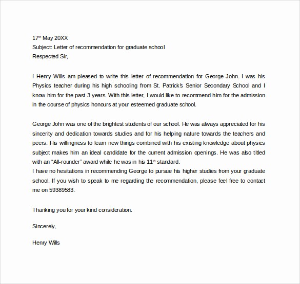 Word Letter Of Recommendation Template Elegant 38 Sample Letters Of Re Mendation for Graduate School