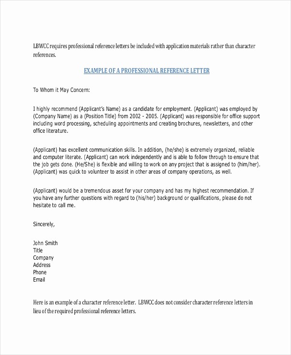 Word Letter Of Recommendation Template Inspirational Character Reference Letter 8 Free Word Excel Pdf