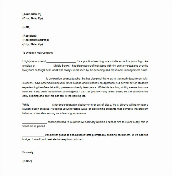 Word Letter Of Recommendation Template Inspirational Letter Of Re Mendation for Teacher – 12 Free Word