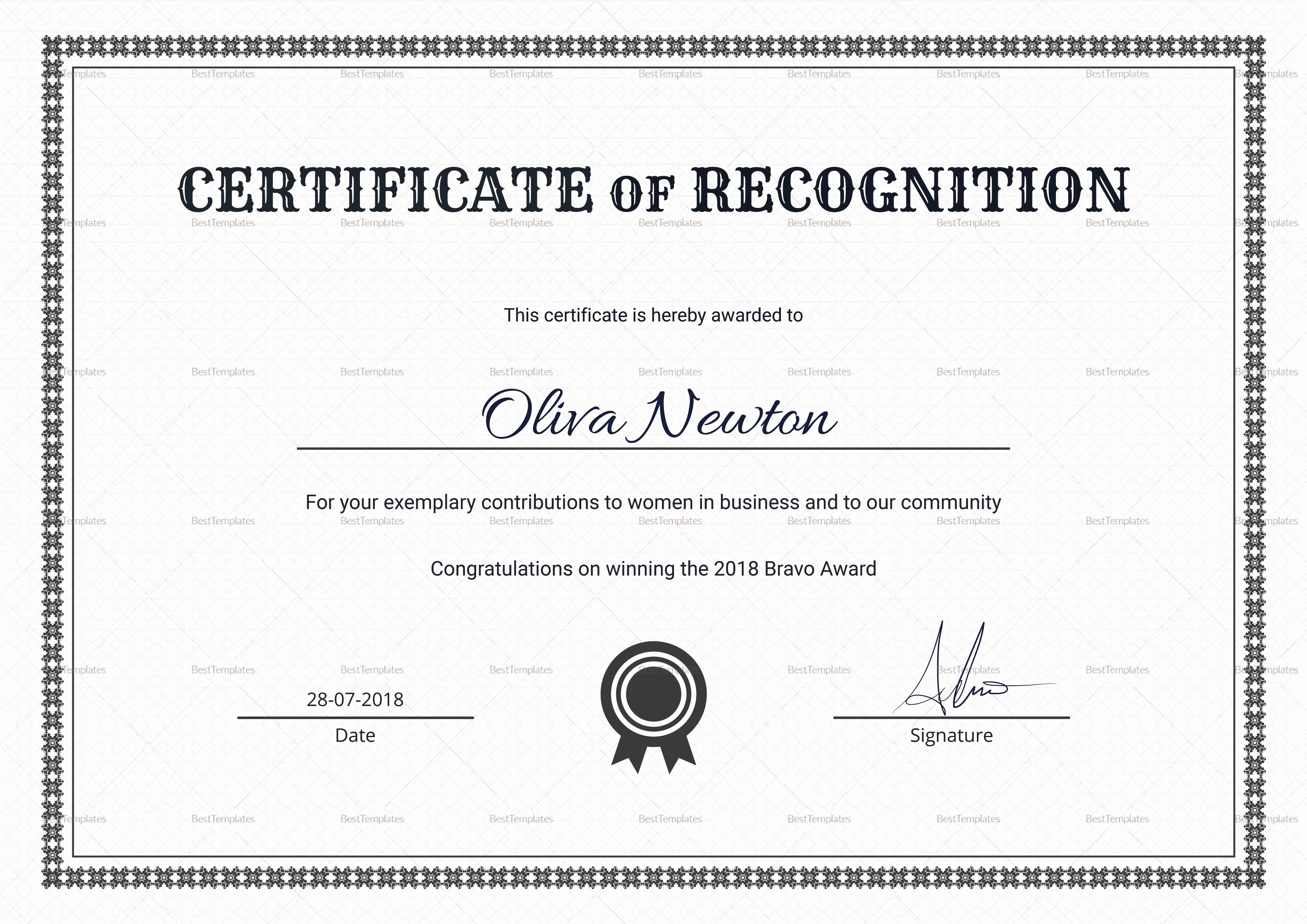 Word Template Certificate Of Recognition Lovely Simple Certificate Of Recognition Design Template In Psd Word