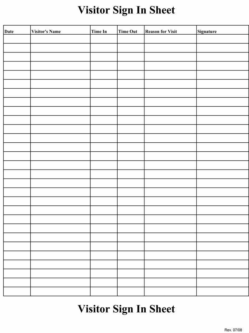 Word Template Sign In Sheet Elegant Sign In Sheet Template