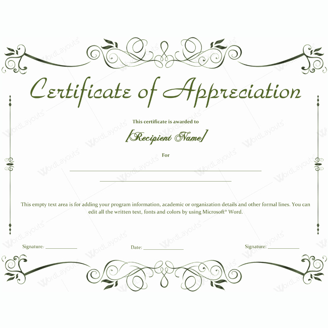 Words for Certificate Of Appreciation New Certificate Of Appreciation 04 Word Layouts