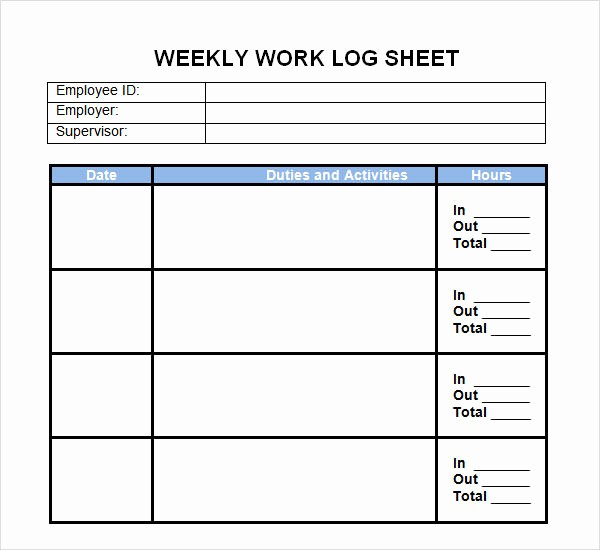 Work Log Sheet Template Excel Fresh 6 Sample Printable Work Log Templates