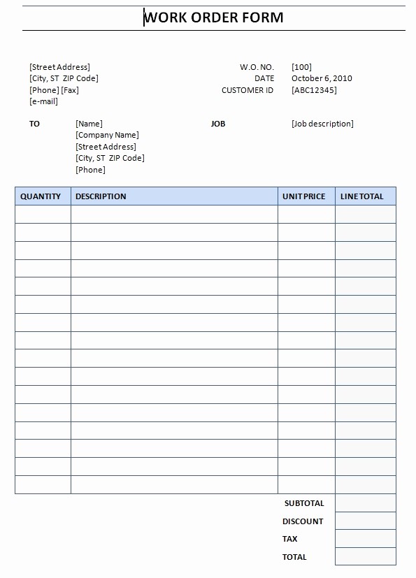 Work order Templates for Word Awesome Work order form