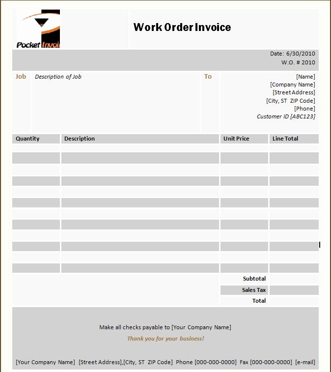 Work order Templates for Word Beautiful Invoice Template