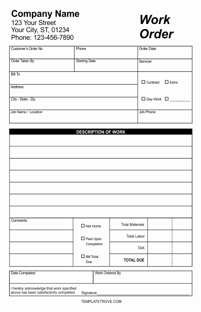 Work order Templates for Word Fresh Work order forms