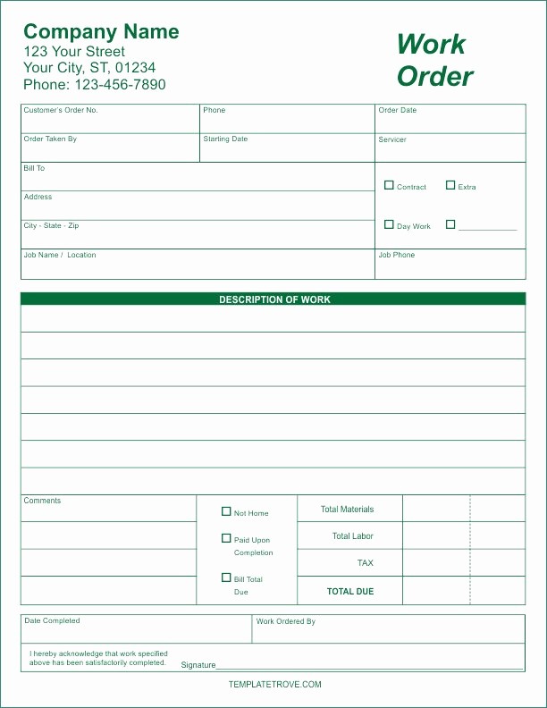 Work order Templates for Word Inspirational Work order Template Word Classic Free Business forms