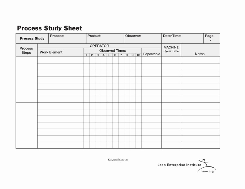 Work Time Study Template Excel Unique Standard Work Process Study Sheet