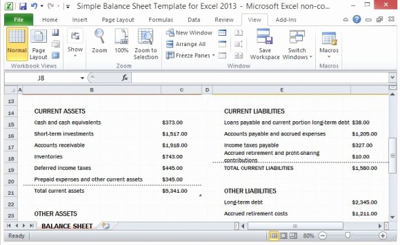 Working Capital On Balance Sheet Beautiful Simple Balance Sheet Template for Excel 2013 with Working