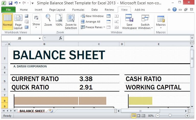 Working Capital On Balance Sheet New Simple Balance Sheet Template for Excel 2013 with Working