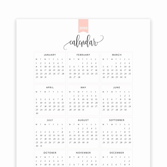 Year at A Glance Printable Inspirational 2018 Year at A Glance Calendar Year Printable Planner