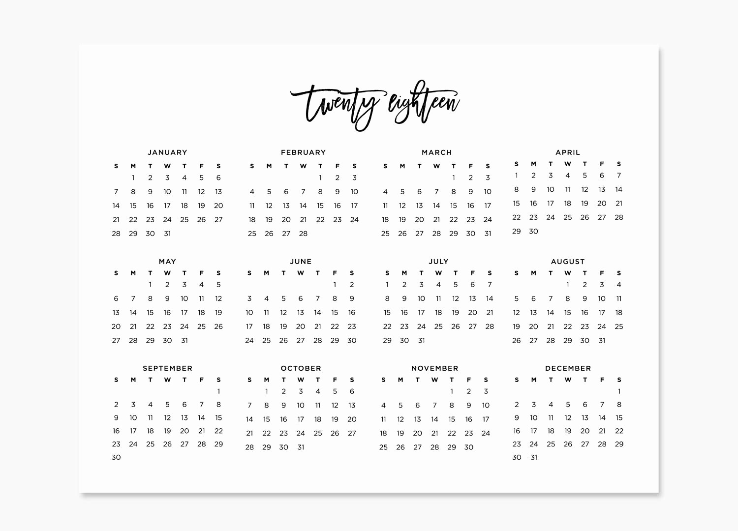Year At A Glance Printable Unique Year At A Glance 2018 Calendar