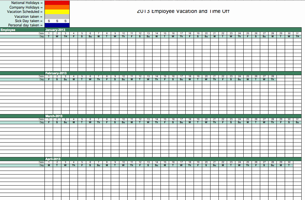 Yearly Work Schedule Template Excel Awesome Calendar for attendance Tracking